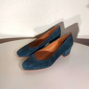 Madewell teal suede pumps - low block heel sz 9,